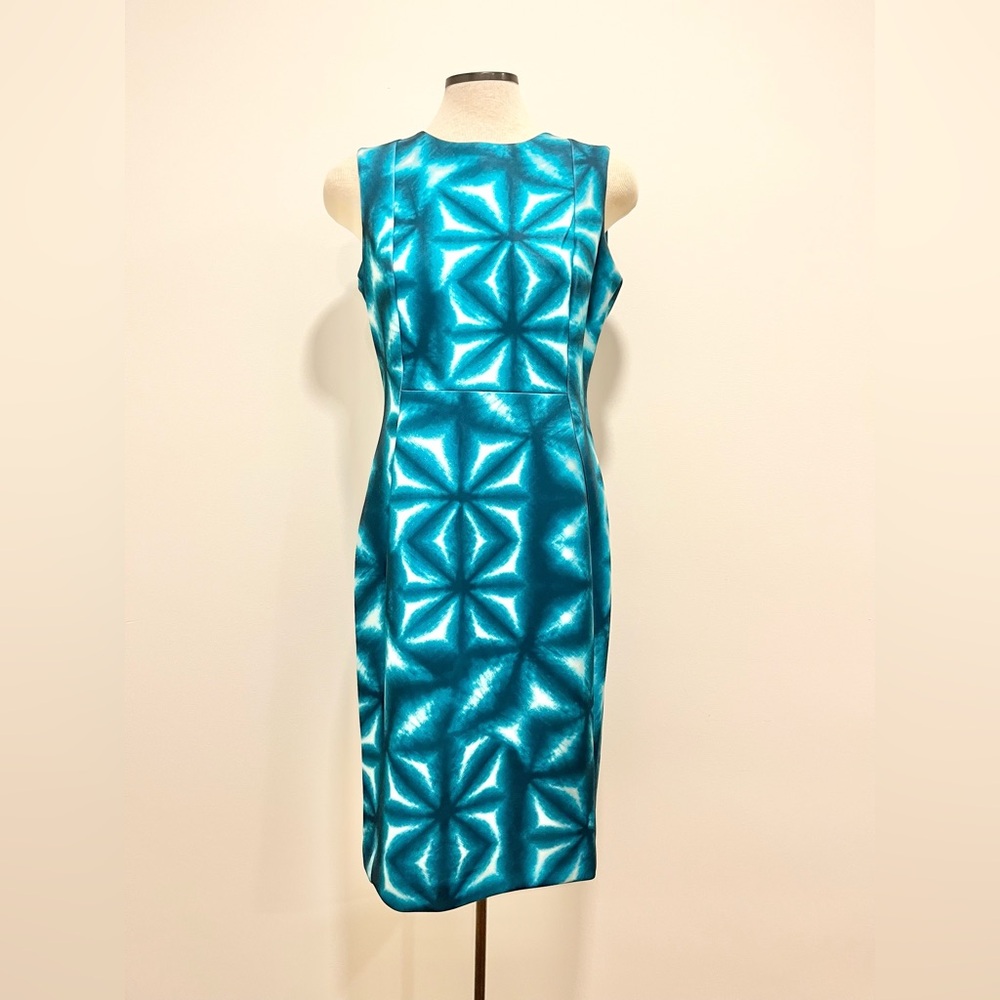 Calvin Klein Blue Geometric Midi Dress Sleeveless Tailored Stretchy size 10 - Picture 2 of 12